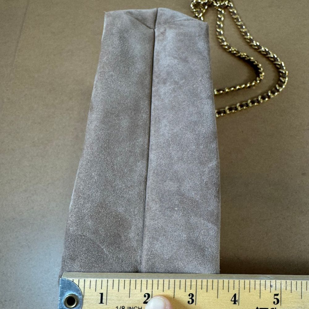 Taupe Suede Shoulder Bag with‎ Gold Chain Strap Classic Purse - Picture 7 of 10